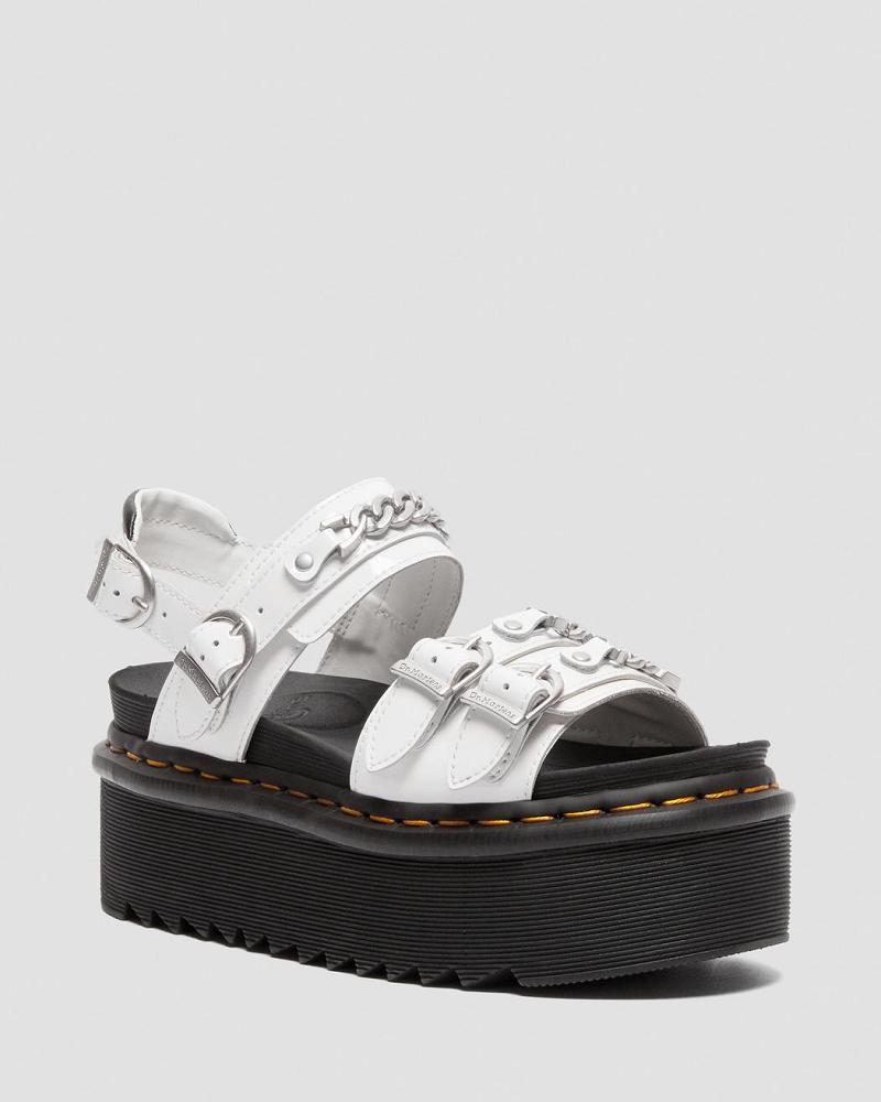 Sandalias De Gladiador Dr Martens Voss II Chain Charol Cuero Mujer Blancos | MX 486XYU